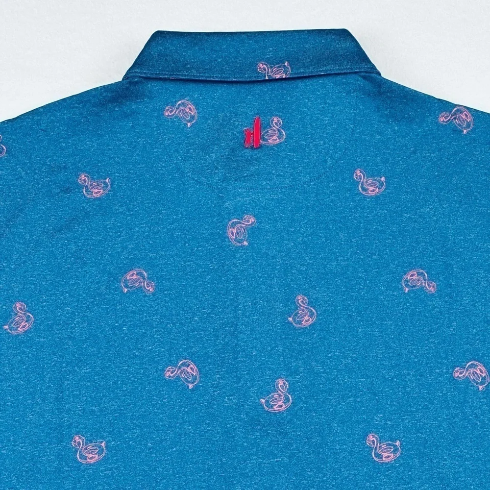 Johnnie-O Men’s Prep-formance Flamingo Floaty Lake Blue Golf Polo Shirt - Picture 8 of 10